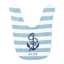 Nautical Blue Stripe Anchor Personalized Bib Nautical Blue Stripe Anchor Personalized Bib