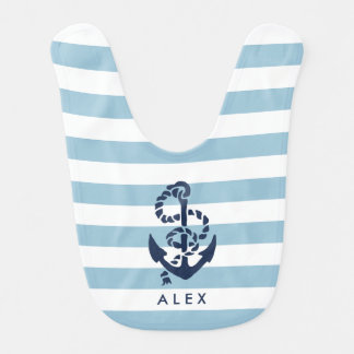 Nautical Blue Stripe Anchor Personalized Bib