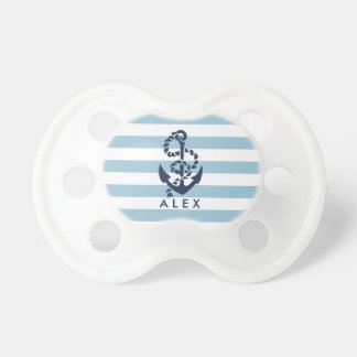 Nautical Blue Stripe Anchor Personalized Pacifier