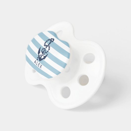 Nautical Blue Stripe Anchor Personalized Pacifier (Front Right)