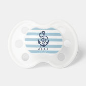 Nautical Blue Stripe Anchor Personalized Pacifier (Front)