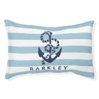 Nautical Blue Stripe Anchor Personalized Pet Bed