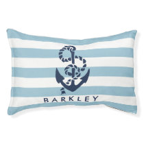 Nautical Blue Stripe Anchor Personalized Pet Bed