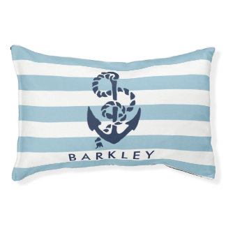 Nautical Blue Stripe Anchor Personalized Pet Bed