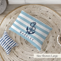 Nautical Blue Stripe Anchor Personalized Pet Bed