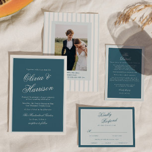 Nautical Blue Stripe Elegant Wedding Invitation