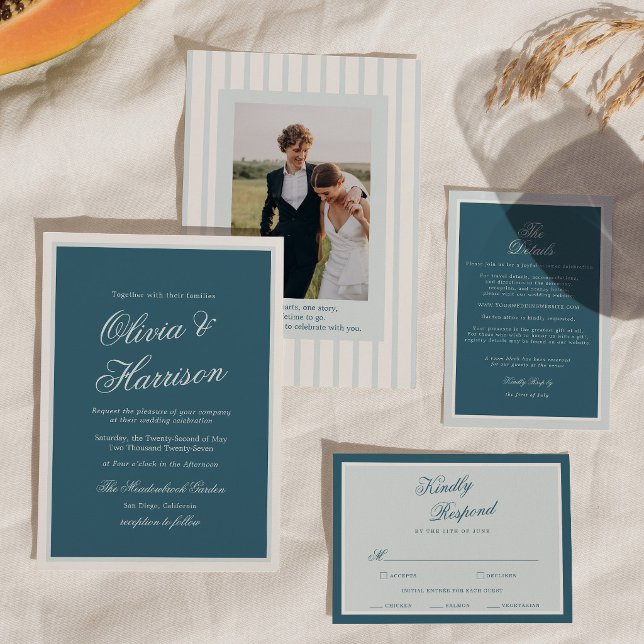 Nautical Blue Stripe Elegant Wedding Invitation (Creator Uploaded)