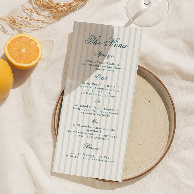 Nautical Blue Stripe Elegant Wedding Menu Card (Creator Uploaded)