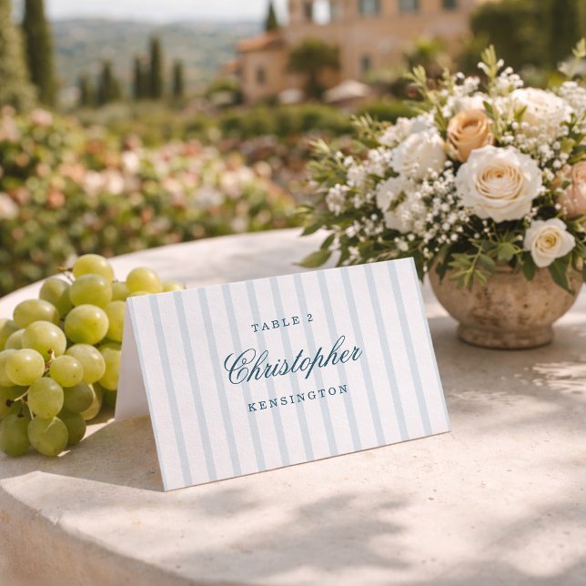 Nautical Blue Stripe Elegant Wedding Place Cards (Creator Uploaded)