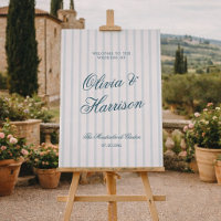 Nautical Blue Stripe Elegant Wedding Welcome Sign
