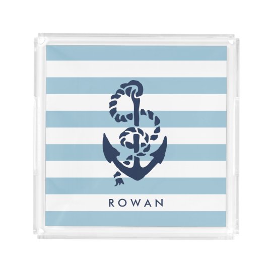 nautical blue stripe navy anchor personalized acrylic tray
