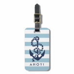 Nautical Blue Stripe Navy Anchor Personalized Luggage Tag