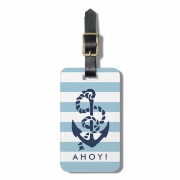 Nautical Blue Stripe Navy Anchor Personalized Luggage Tag Nautical Blue Stripe Navy Anchor Personalized Luggage Tag