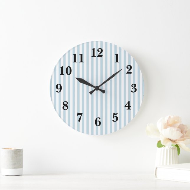 Nautical Blue Stripe Preppy Large Clock (Home)