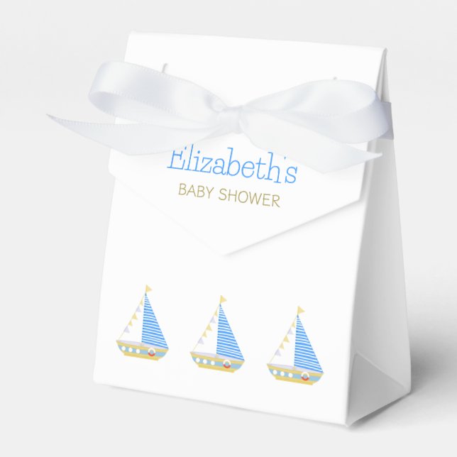 Nautical Blue Stripe Sailboat Baby Shower Favor Boxes (Front Side)
