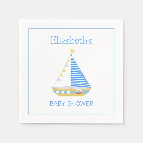 Nautical Blue Stripe Sailboat Baby Shower Napkins