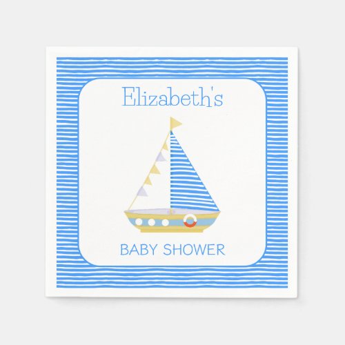 Nautical Blue Stripe Sailboat Baby Shower Napkins