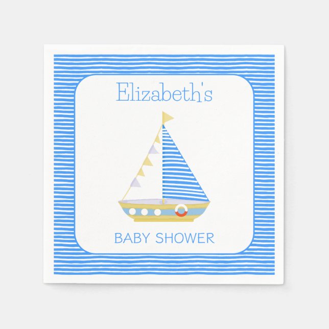 Nautical Blue Stripe Sailboat Baby Shower Napkins (Front)