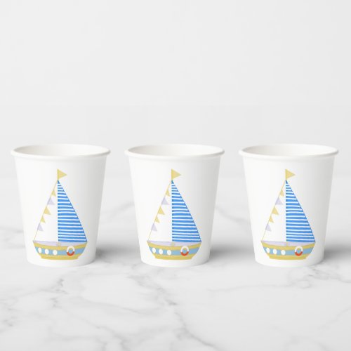 Nautical Blue Stripe Sailboat Baby Shower Paper Cups