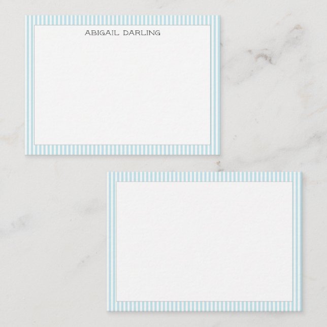 Nautical Blue Stripe Simple Modern Thin Border Note Card (Front/Back)