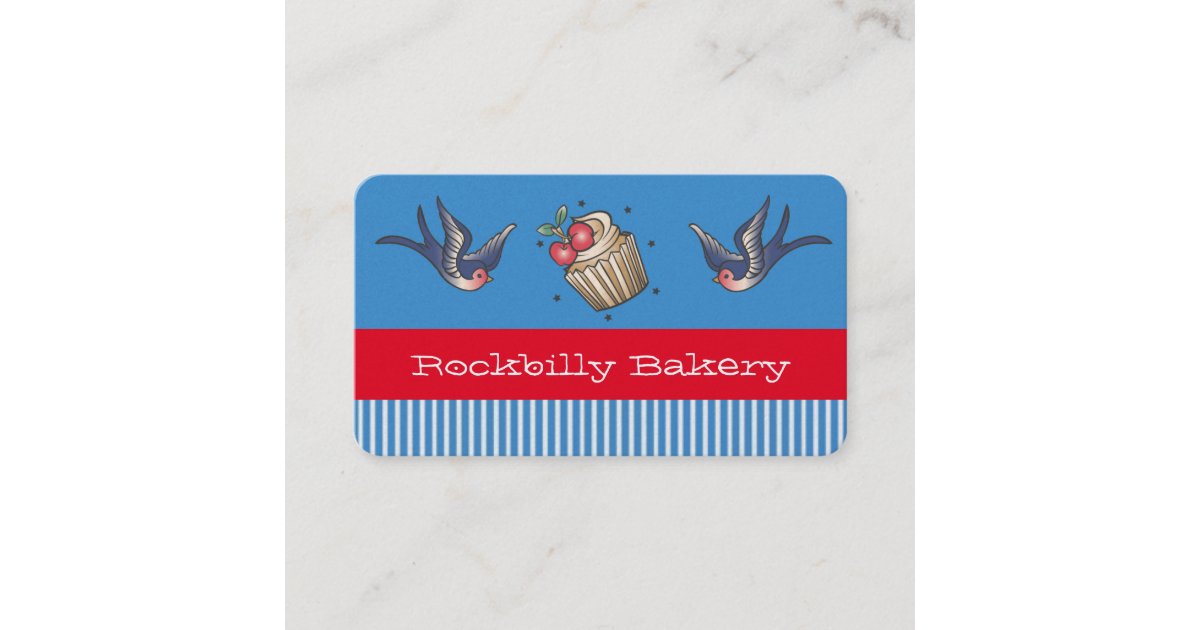 Nautical Blue stripe Tattoo rockabilly bakery Business Card | Zazzle