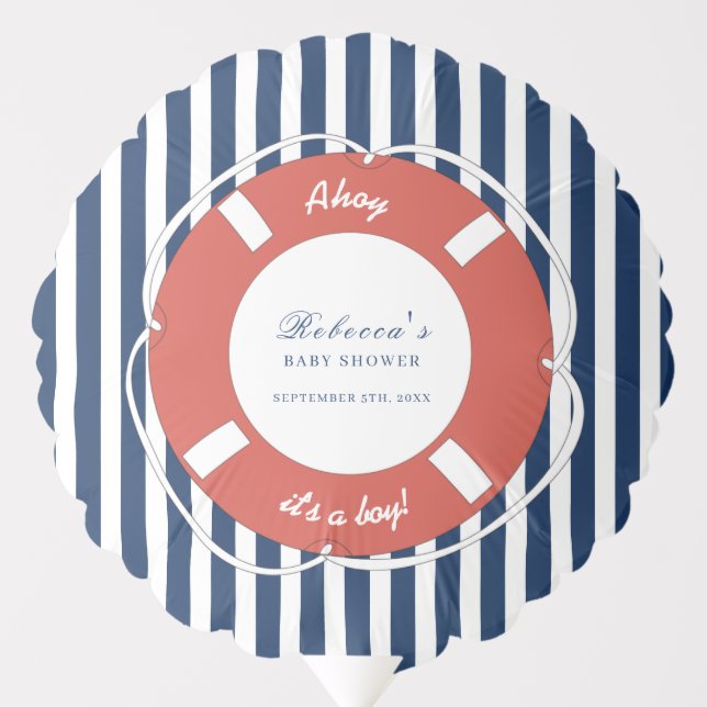 Nautical Blue Striped Baby Shower Boy   Balloon (Front)