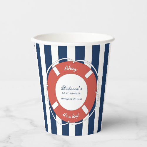 Nautical Blue Striped Baby Shower Boy Paper Cups