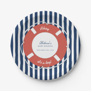 Nautical Blue Striped Baby Shower Boy Paper Plates