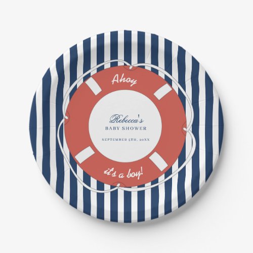 Nautical Blue Striped Baby Shower Boy  Paper Plates