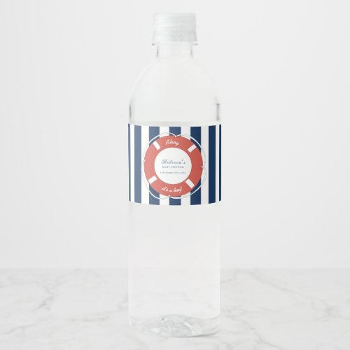 Nautical Blue Striped Baby Shower Boy   Water Bottle Label
