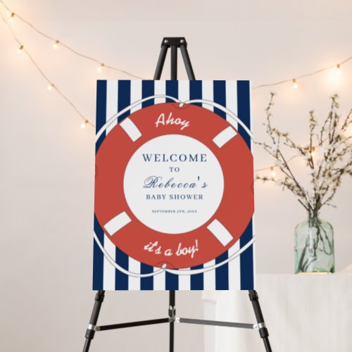 Nautical Blue Striped Baby Shower Boy Welcome Sign