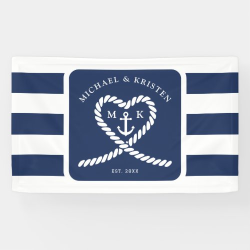 Nautical Blue Striped Heart Anchor Wedding  Banner