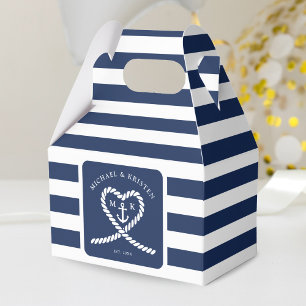 Nautical Blue Striped Heart Anchor Wedding  Favor Boxes