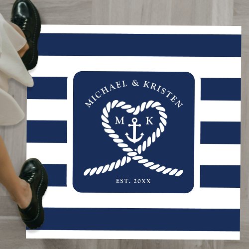 Nautical Blue Striped Heart Anchor Wedding  Floor Decals