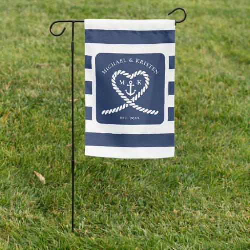 Nautical Blue Striped Heart Anchor Wedding  Garden Flag