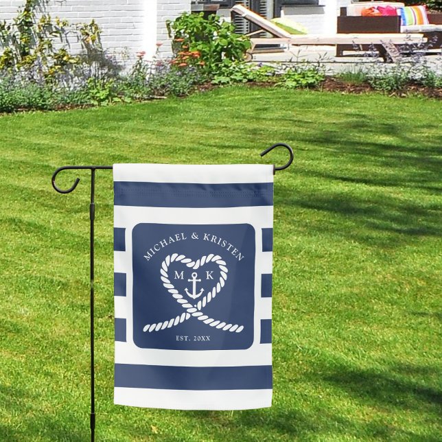 Nautical Blue Striped Heart Anchor Wedding  Garden Flag (Nautical Blue Striped Heart Anchor Wedding Garden Flag
)