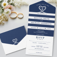 Nautical Blue Striped Rope Heart Anchor Wedding