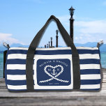 Nautical Blue Striped Rope Heart Anchor Wedding  Duffle Bag<br><div class="desc">Nautical blue and white striped wedding duffle bag.  Great for a Navy (military) or lake house wedding.  Design features a heart shaped rope with anchor and couple initials in the middle.  Personalize it with your wedding details.</div>