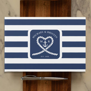 Nautical Blue Striped Rope Heart Anchor Wedding Guest Book