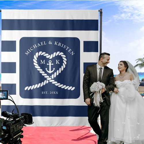Nautical Blue Striped Rope Heart Anchor Wedding  Tapestry