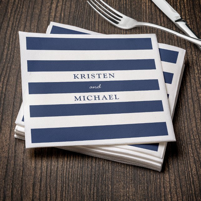 Nautical Blue Striped Wedding Napkins (Creator Uploaded)