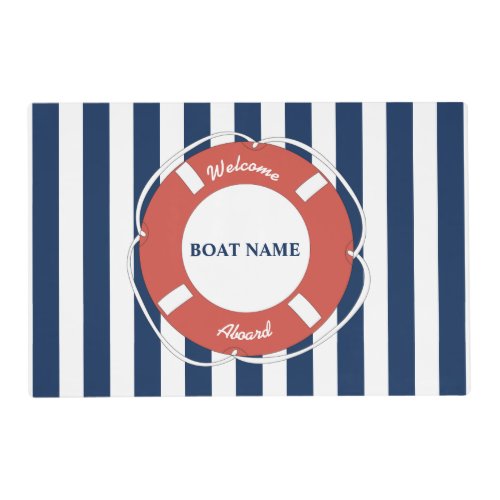 Nautical Blue Striped Welcome Aboard Boat Name  Placemat