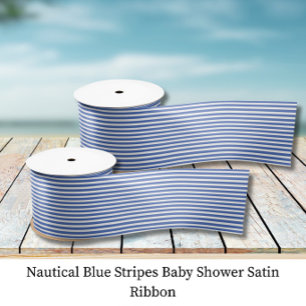 Nautical Blue Stripes Baby Shower Satin Ribbon