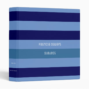 nautical blue stripes binder with name and subject