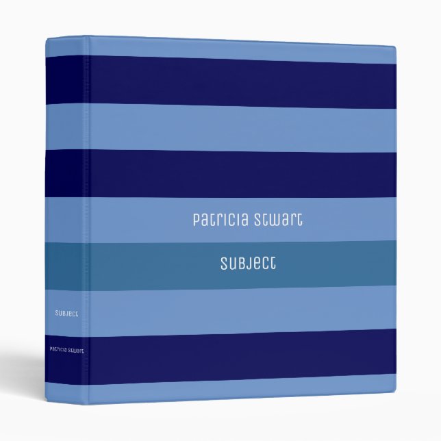 nautical blue stripes binder with name and subject (Front/Spine)