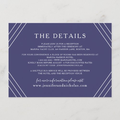 Nautical Blue Stripes Gold Anchor Wedding Details Enclosure Card