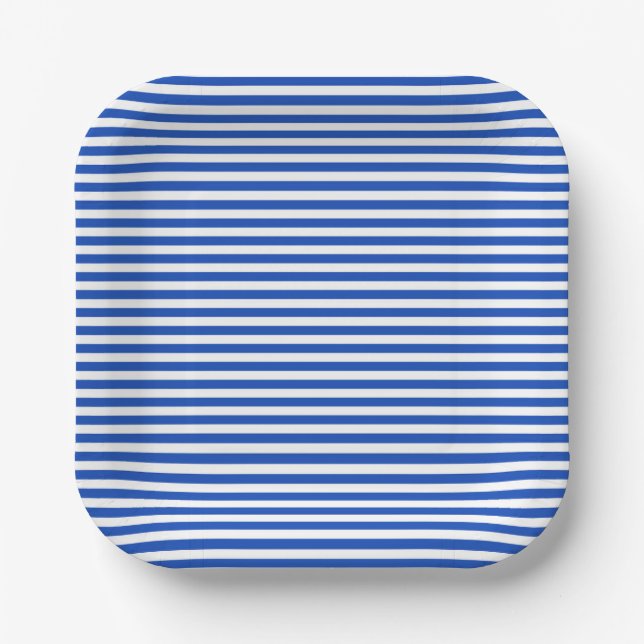 Nautical Blue Stripes Paper Plates (Front)