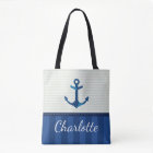 Nautical Blue Stripes Pattern Anchor Custom Name
