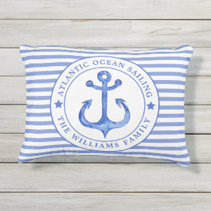 Nautical Blue Stripes Personalized Outdoor Pillow