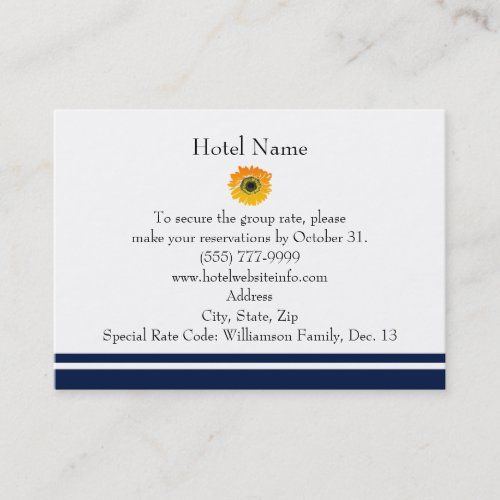 Nautical Blue Stripes Sunflower Hotel Reservations Business Card